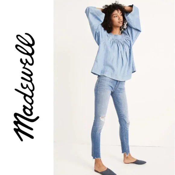 Madewell Women's 28 Mid-Rise Skinny Jeans Light Wash Torn Knee Denim - Picture 1 of 4